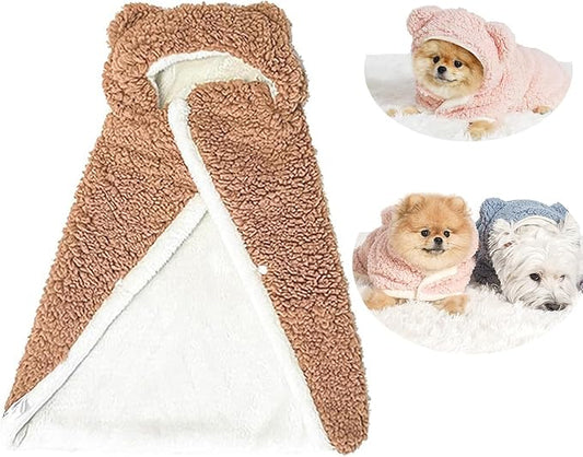 Pet Cape Blanket,Wearable Dog Robe, Non-Slip Backing, Hooded Cape Blanket for Dogs and Cats (Camel, Large)