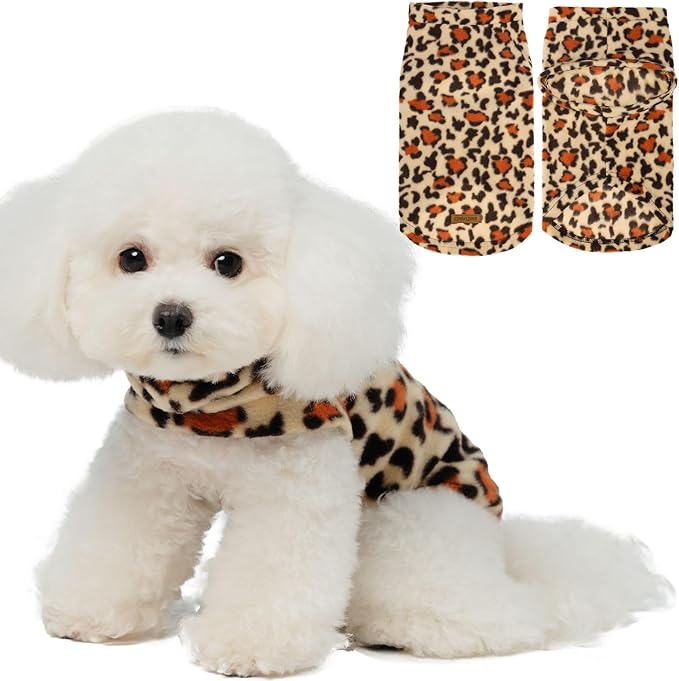 EXPAWLORER Soft Cat Sweater - Leopard Print Sweaters for Cats Only Warm Kitten Clothes, Fall and Winter Pet Coat Pullover Design Feline, Fleece Clothing Also for Puppy Small Dogs, Large
