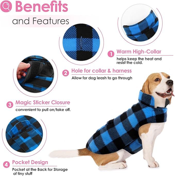 AOFITEE Dog Coat Plaid Dog Winter Coat for Large Dogs, Warm Dogs Jacket Christmas Sweater, Waterproof Pet Puffer Jacket, Reversible Pet Cold Weather Coats for Small Medium Large Pets, Blue XXXL