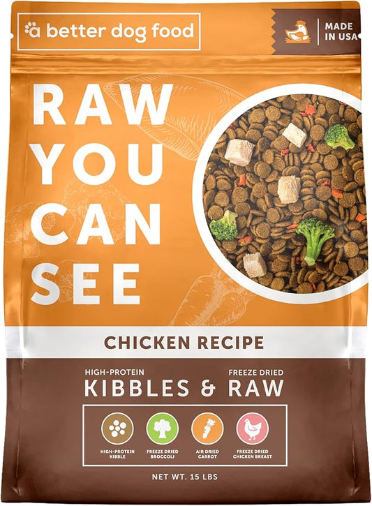 A Better Dog Food | Chicken Dry Dog Food | Raw You Can See | High Protein Kibble + Freeze Dried Raw Dog Food