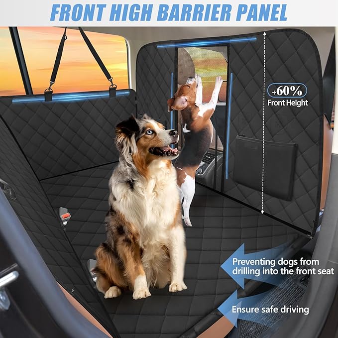 High Barrier Back Seat Extender for Dogs, Hard Bottom Dog Car Seat Cover for Back Seat Holds 420lbs, Backseat Protector Pet Bed, Waterproof Dog Hammock for Car SUV and Trucks