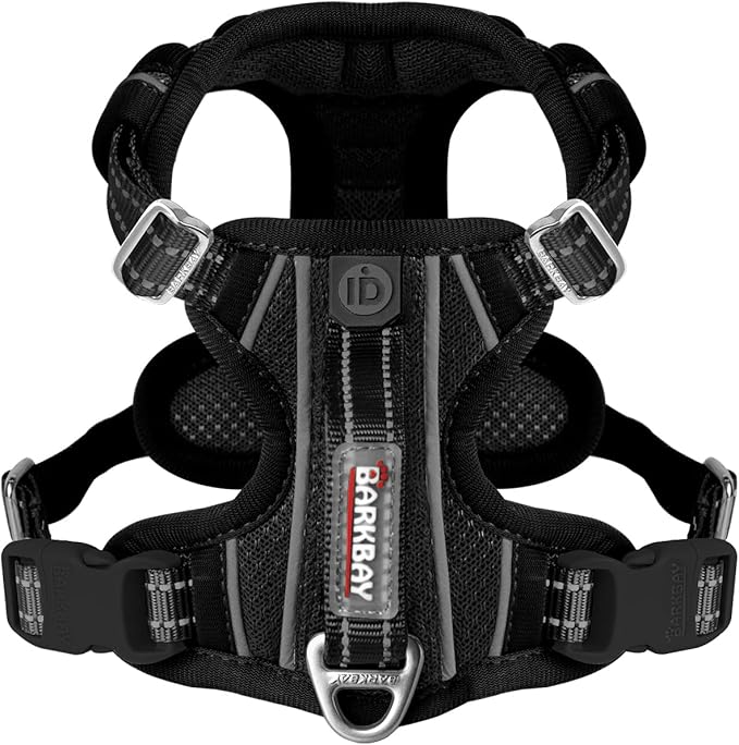 BARKBAY Dog Harness No Pull with ID Tag Pocket - Heavy Duty, Reflective, Easy Control for Large Dogs(Black,M)