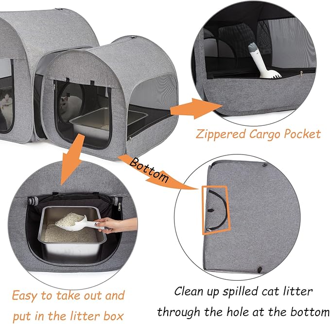 LUCKITTY Portable Cat Playpen, Delivery Room, Enclosure, Postoperative Recovery, House Design for Better Standing, Foldable Pet Tent for Indoor and Outdoor Use, Cat Houses & Condos Dark Gray