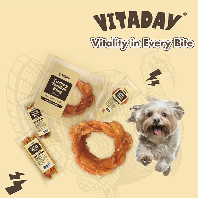 Turkey Tendons for Dogs, All Natural, Healthy Dog Treats, Long Lasting, Hypoallergenic Dog Chews, Rawhide Free, USA-Sourced, for Small Dogs, Ring (S), 4 Count Pack