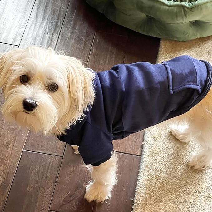 Jecikelon Winter Dog Hoodie Sweatshirts with Pockets Warm Dog Clothes for Small Dogs Chihuahua Coat Clothing Puppy Cat Custume (Navy, X-Small)