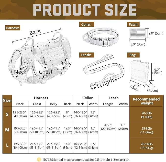 Forestpaw Tactical Dog Harness for Large Dogs,Tactical Dog Collar with Bungee Leash Set,No Pull Military Dog Harness for Walking Training,Adjustable for Medium Large Dogs,Blue,Chest 19.5-41.5"
