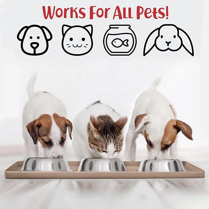 DogBuddy Dog Food Mat – Waterproof Dog Bowl Mat for Food and Water, Silicone Pet Feeding Mats for Floors, Non-Slip Placemat with High Edges for Dogs Bowls, Puppy Essentials (M: 21” x 14”, Taupe)