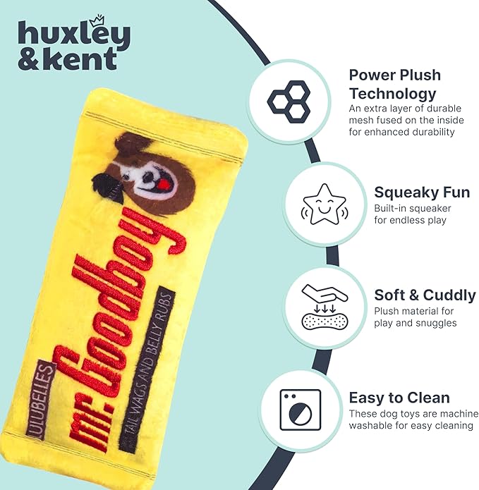 Huxley & Kent Funny Dog Toy w/Squeaker – Power Plush Squeaky Dog Toys for Small, Medium & Large Dogs – Soft Stuffed Animal for Indoor Play & Fetch - Mr Goodboy, Large
