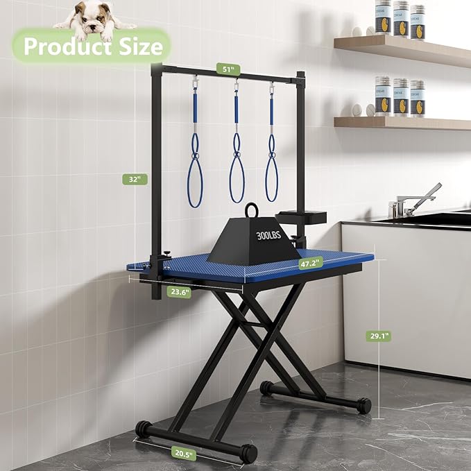 VFK 47'' Large Dog Grooming Table X-Lift Foldable Grooming Table for Dogs at Home Adjustable Height Arms Pet Station with Nooses, Mesh Tray, Tool Organizer