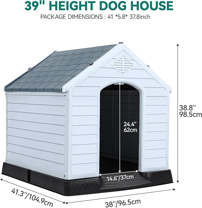 YITAHOME Plastic Dog House, Waterproof Indoor Outdoor Doghouse for Large or Small Dog, with Air Vents and Elevated Floor, Easy Assemble and Clean