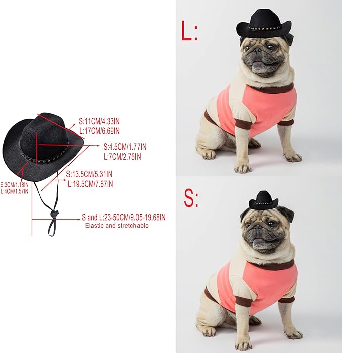 Dog Cowboy Hat Cat Cowboy Hat Pet Cowboy Costume Mini Cowboy Hat for Dogs Cat Holiday Halloween Pet Party Decoration (Black, Small)