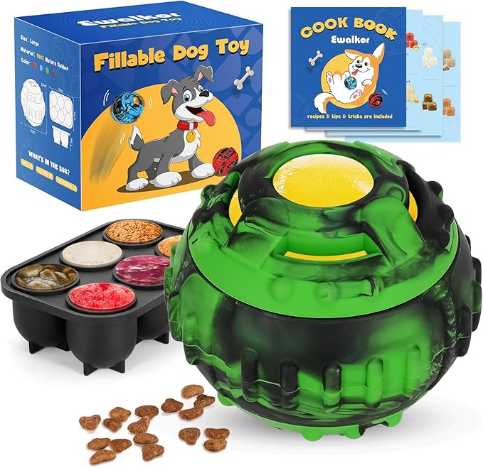 Dog Toys for Boredom - Frozen Treats Toy, Dog Toy Refillable Freezable Dog Food, Reduces Anxiety Chew Toy, Easy to Clean Interactive Dog Puzzle Toys, Treats Dispensing Dog Toys, 4-IN-1 Enrichment Toys