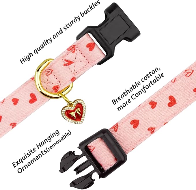 Cotton Handmade Dog Collar Cute and Distinctive Patterns Pink Strawberries with Pendant for Girl Boy Dogs Collars M