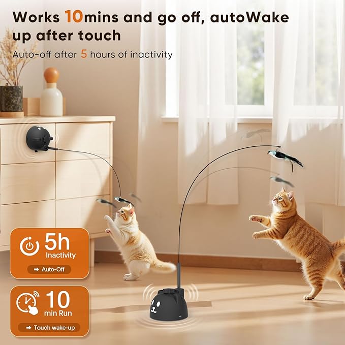 Interactive Cat Toys for Indoor Cats Automatic Electric Flying Bird Feather Cat Toy - Best Kitten & Adult Cat Enrichment Toy Stick-on Hanging Electric Kitty Toys for Bored Cats