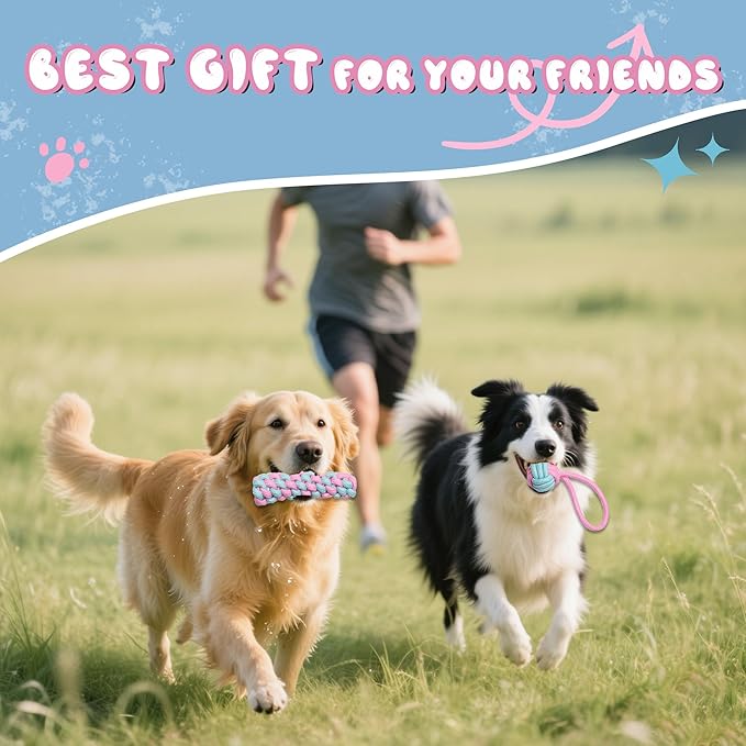 7 Pack Dog Rope Toys, Interactive Tough Chew Toys for Small and Medium Dogs, Clean Teeth and Relieve Boredom, Tug of War, Aggressive Chewers, Cotton Rope Knot Puppy Dental Toy, Pink