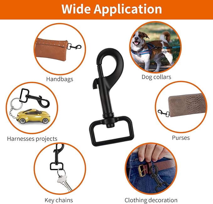 Swivel Snap Hooks Heavy Duty Dog Leash Clips 1 Inch Black Dog Leash Hooks Pet Leashes Safety Clips for Pet Leashes & Collar
