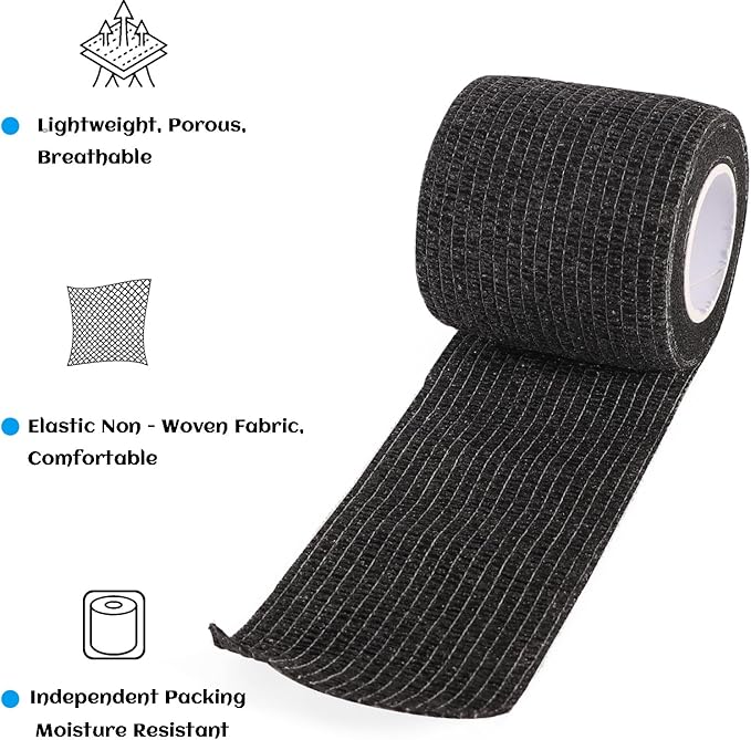 36 Rolls Sensi Wrap Elastic Self Adhesive Bandage Wrap 2 Inch, Breathable Non Woven Cohesive Bandage, Vet Wrap for Dogs, Ankle Sprains Swelling Medical First Aid Tape, Sports Athletic Grip Tape Black