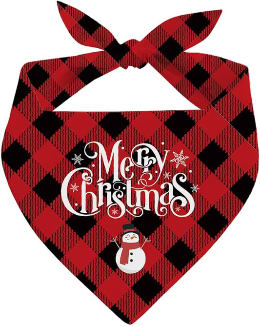 Dog Bandanas, Merry Christmas Dog Bandanas, Red and Black Plaid Dogs Bandana, Pet Triangle Scarf, Holiday Bandana for Small Medium Dogs