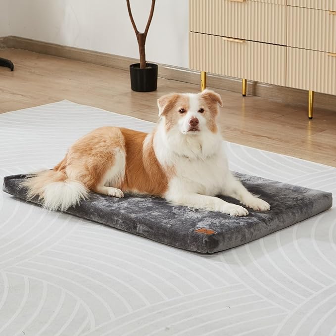 Dog Crate Pad - Dog Bed Large Sized Dogs with Removable Washable Cover and Waterproof Lining - XL Memory Foam Pet Bed for Crate - Reversible Kennel Mat (Cool & Warm), 42-inch, Grey