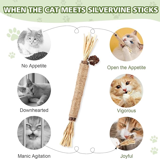 8 Pack Catnip Chew Toys for Cats,Cotton Sisal Rope Toys,Cat Natural Silvervine Sticks,for Cat Teeth Cleaning and Dental Care,Interactive Toy for Bored Indoor Cats