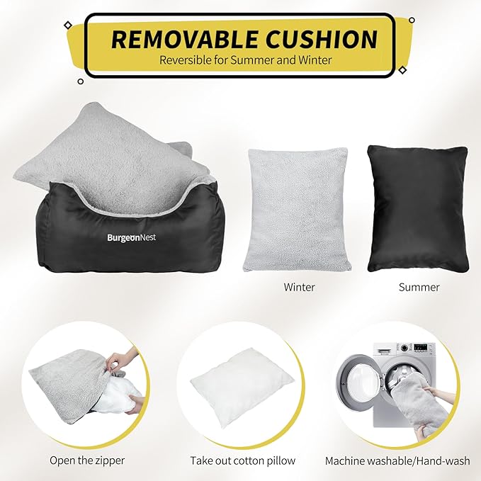 BurgeonNest Dog Car Seat for Small Dogs, Soft Pet Car Travel Home Bed Under 25 lbs, Fully Detachable and Washable Cat Booster Carseats with Storage Pockets and Clip-On Leash Portable Carrier,Black