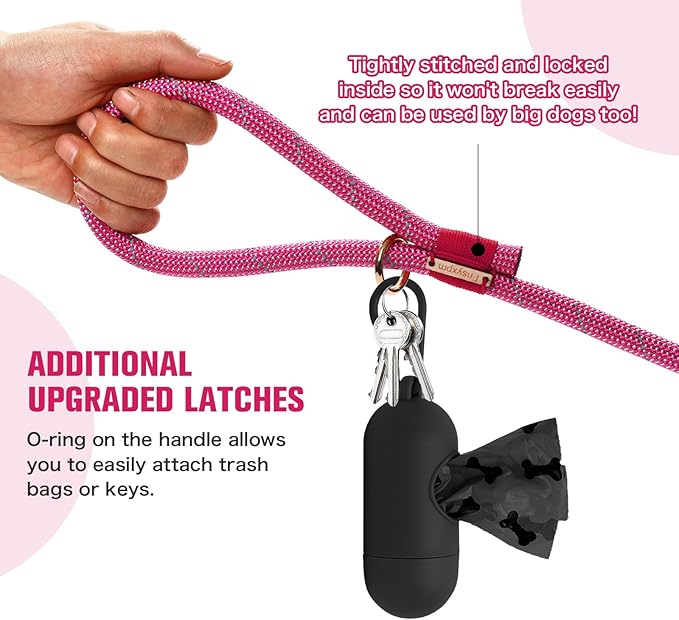 Nylon Rope Dog Leash Reflective, Handmade Braided Strong Dog Lead, Heavy Duty Rope Leash for Medium Large Dogs (5 FT - 3/5" Rose Red)