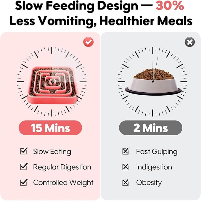 TOBYTO Slow Feeder Dog Bowls for Large Medium Breed, Anti-Choking Pet Slow Feeding Food Bowl, Non Slip Maze Puzzle Dog Feeder Bowl Prevent Bloating,Pink