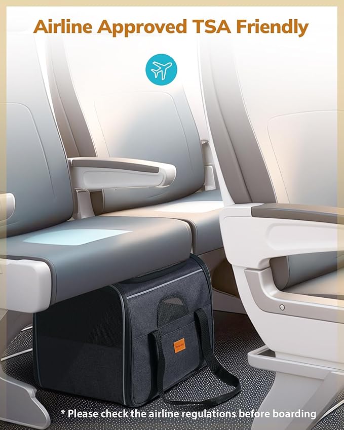 Morpilot Cat Carrier - Cat Carrier Soft for Medium or Large Cats up to 20lbs, with Dual-Sided Cushion, Secure Buckle and Foldable Bowl, Dog Carriers for Small Dogs - Pet Carrier (Dark Gray)