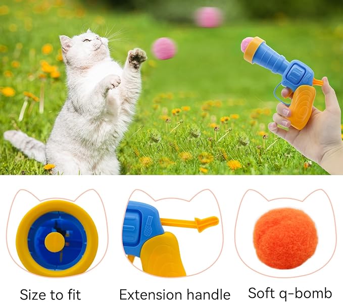 Andiker Cat Toy Balls Set, 30pcs Plush Cat Pom Pom Balls&a Plastic Launcher Set for Kitten Catch&Fetch Interactive Cat Toy with Colorful&Soft Cat Balls for Indoor Cats to Keep Fit (Blue 100balls)