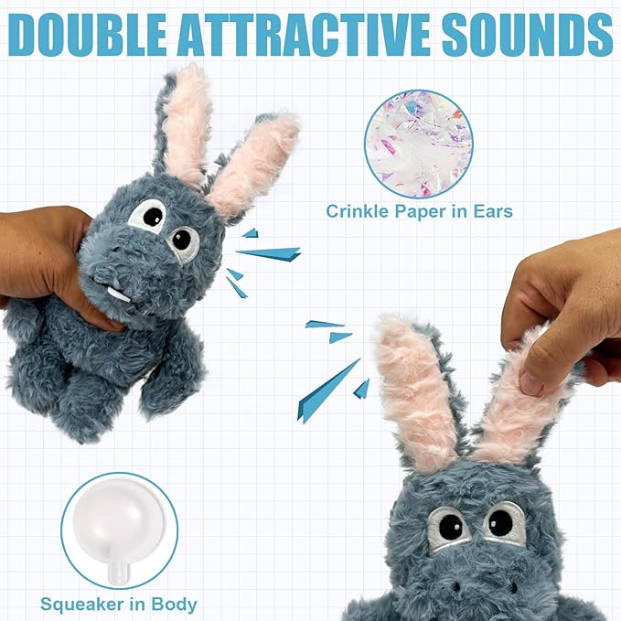 Squeaky Dog Toy Plush, Stuffed Crinkle Tug of War Dog Toy Keep Them Busy Pet Puppy Birthday Toy for Small Medium Large Dogs (Grey)