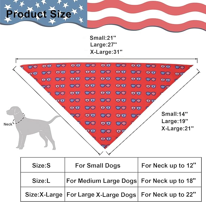 ADOGGYGO 4 Pack American Flag Dog Bandanas, Red Blue USA Flag Star Pet Scarf Bib, Pet 4th of July Bandanas Costume Accessories for Small Dogs (Small)