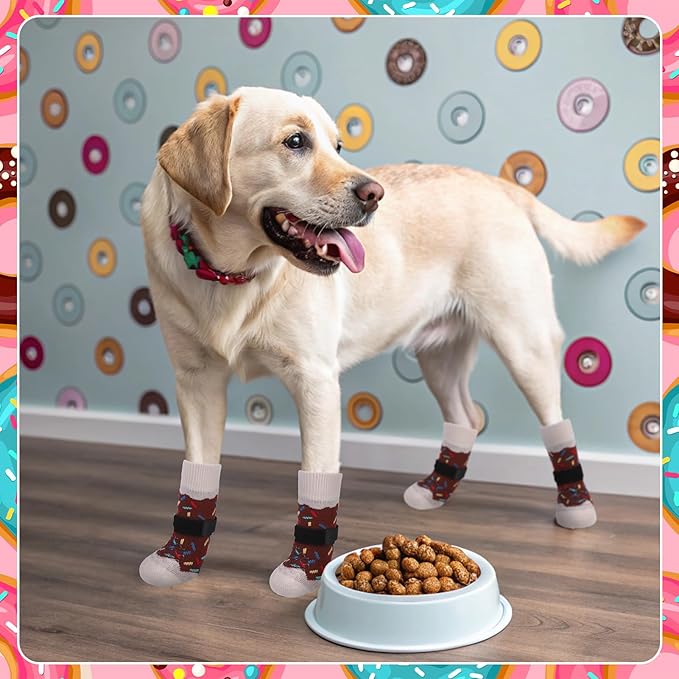 EXPAWLORER 8 Pcs Anti Slip Dog Socks, Dog Shoes for Hot Pavement, Dog Booties for Hardwood Floor, Prevent Licking Paws, Boots & Paw Protectors for Small Medium Large Senior Dogs