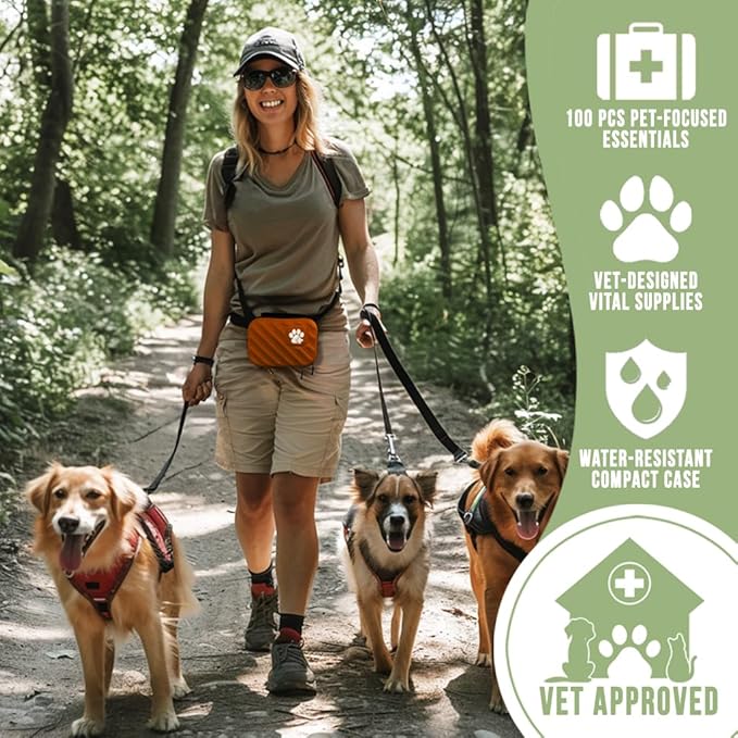 EVERLIT Pet Medic First Aid Kit | 95 Pcs Vet-Approved Medical, Outdoor & Emergency Supplies for Dogs, Cats, Animal Care | Travel-Friendly Compact Bag for Home, Car and Travel (Guardian Orange)