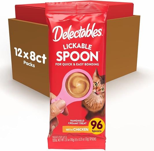 Delectables Lickable Spoon Handheld Wet Cat Treats Made with Cage-Free Chicken, Quick & Easy Creamy Puree, Mess Free, No Added Preservatives, Chicken 96ct