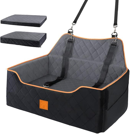 Dog Car Seat Large Medium - Sized Dog Car Pet Bed for Dogs Under 55 Lb or 2 Small Dogs,Safety Memory Foam Booster Seat 2 Cushions,Large Pet Bed Seat for Backseat