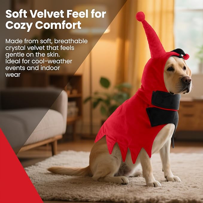 QBLEEV Dog Halloween Costume, Funny Party Circus-Inspired Cosplay with Hood & Cape, Winter Warm Pullover Clothes for Cold Weather, Adjustable Pet Outfit Hoodie for Small Medium Large Dogs