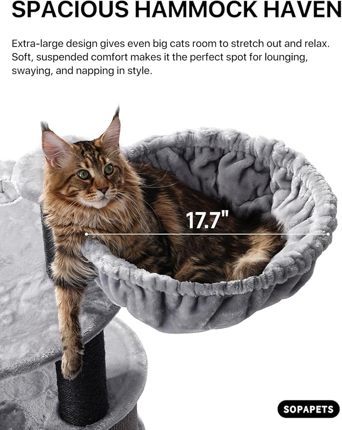 Extra Large Cat Tree for Maine Coon,65 Inches Tall Cat Tree Tower for Indoor Cats Large Adult 20 lbs,XXL Heavy Duty Luxury Sturdy Cat House with Big Hammock,Sisal Scratching Post,Condo