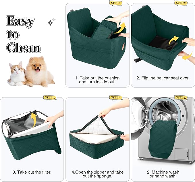 Dog Booster Car Seat for Dogs up to 35lbs, Safety Pet Car Seats with Anti-Slip Bottom, Travel Booster Dog Bed with 2 Storage Pockets (Green, Medium)