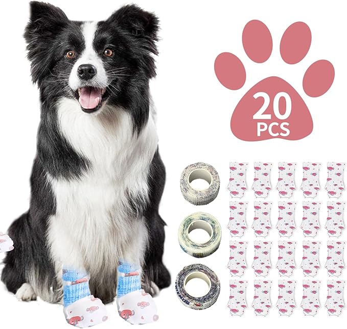 Disposable Dog Booties for Dog Cats, Pet Booties Waterproof and Breathable with Adjustable Bandage,Unstoppable Paw Protectors for Dogs Cats, 20 Counts(M)