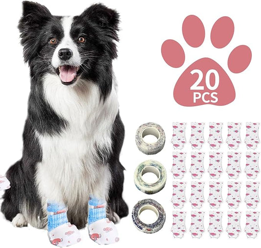 Disposable Dog Booties for Dog Cats, Pet Booties Waterproof and Breathable with Adjustable Bandage,Unstoppable Paw Protectors for Dogs Cats, 20 Counts(M)