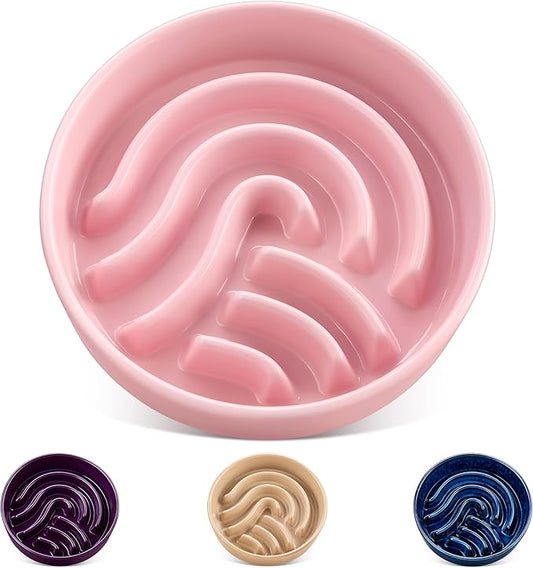 vancasso Slow Feeder Dog Bowl, 1.5 Cup Ceramic Slow Feeding Food Dish for Small and Medium Breed, Puzzle Dog Food Bowl for Fast Eater, Pink