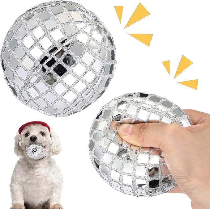 HyDren 2 Pcs Dog Disco Plush Balls, 4 in Squeaky Stuffed with Fluffy Squeaky Toys Pet Interactive Chew Balls for Small and Medium Puppy Dogs Cats