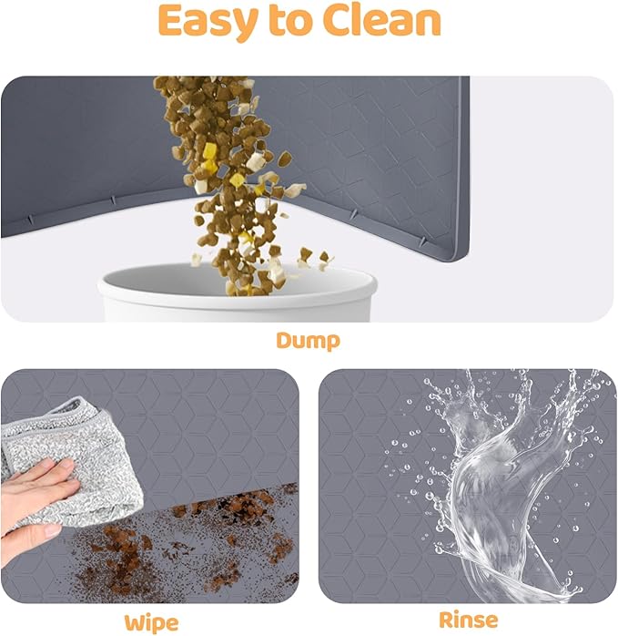 Dog Food Mat, Extra Large 34" x 22" Silicone Pet Feeding Mat with Raised Edge Pet Placemat for Small, Medium, and Large Pets Non-Slip, Easy to Clean (Dark Grey)