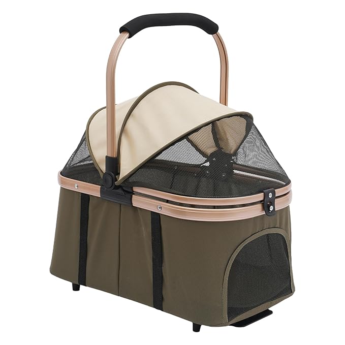 Double Pet Stroller for Small Medium Dogs & Cats, 3 In1 Detachable Pet Strollers with 2 Carriers and 360° Wheels, 77 Lbs Capacity Outdoor Cat Dog Carts Lightweight (Dark Green)