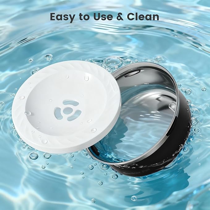 Gardner Pet Slow Water Bowl for Dogs, 2L/68oz Spill-Proof Pet Water Bowl with Floating Disk & Filter Screen, Stainless Steel No-Spill Water Dispenser for Small & Medium Pets