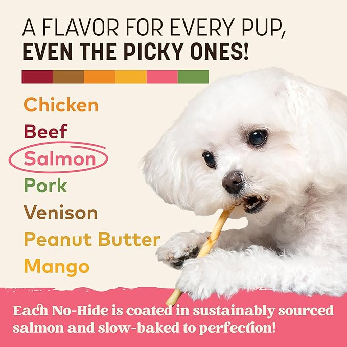 Earth Animal No Hide Stix - Long Lasting Rawhide Free Small Dog Chews Sticks, Salmon - 20 Count Value Pack