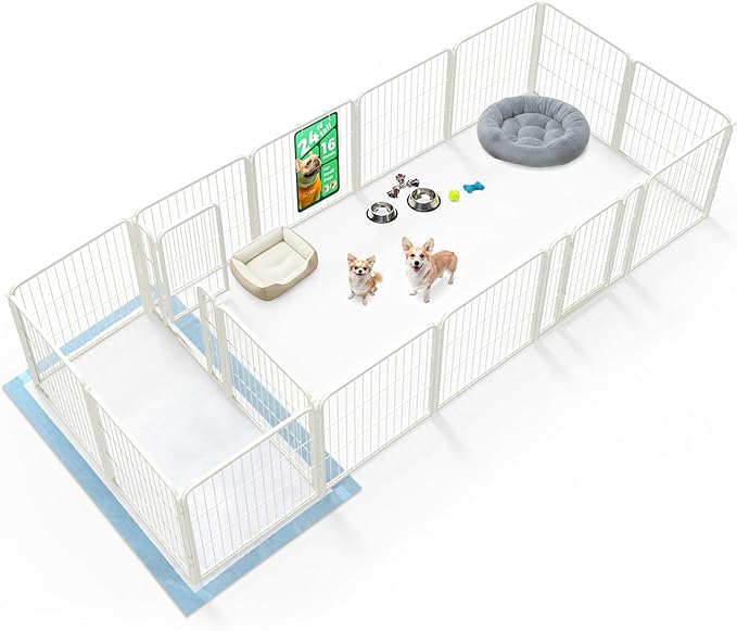 FXW Homeplus Unleashed Indoor Dog Playpen - Stress-Free and Safe Play, Heavy Duty 24 Inch 16 Panels with Connectors (Pack of 2) for Puppy and Small Dogs, White│Patented