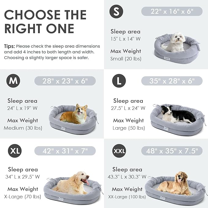 Orthopedic Dog Bed for Large Dogs, Pet Sofa Bed with Egg Crate Foam, 4-Sided Bolster, Removable Washable Cover & Anti-Slip Bottom, Large Smoked Gray