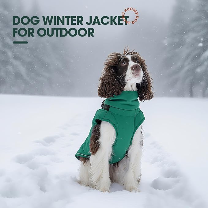 Kuoser Dog Coat, Dog Jackets for Large Dogs, Doggie Winter Coat for Cold Weather, Warm Snow Jacket Pet Apparel Clothes for Great Dane, Green XXXL