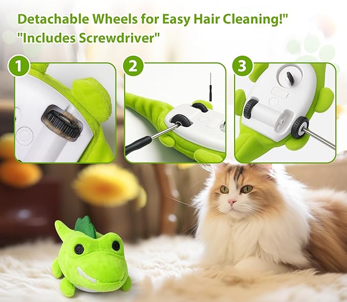 Interactive Cat Toys for Indoor Cats - Self-Charging Croc Chase Toy with 360° Motion, Wagging Tail & Catnip, Automatic Exercise Toy for Bored Kittens/Adults(Short Plush)